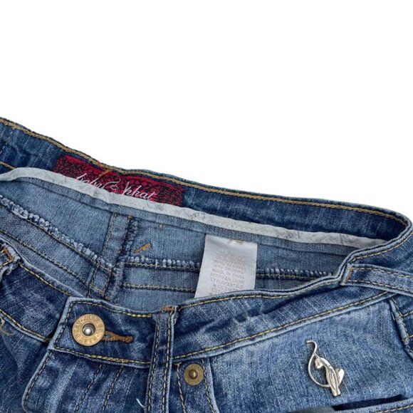 Y2K Baby Phat Low Waist Embroidered Dark Wash Flared Jeans Size 7 - Picture 5 of 6